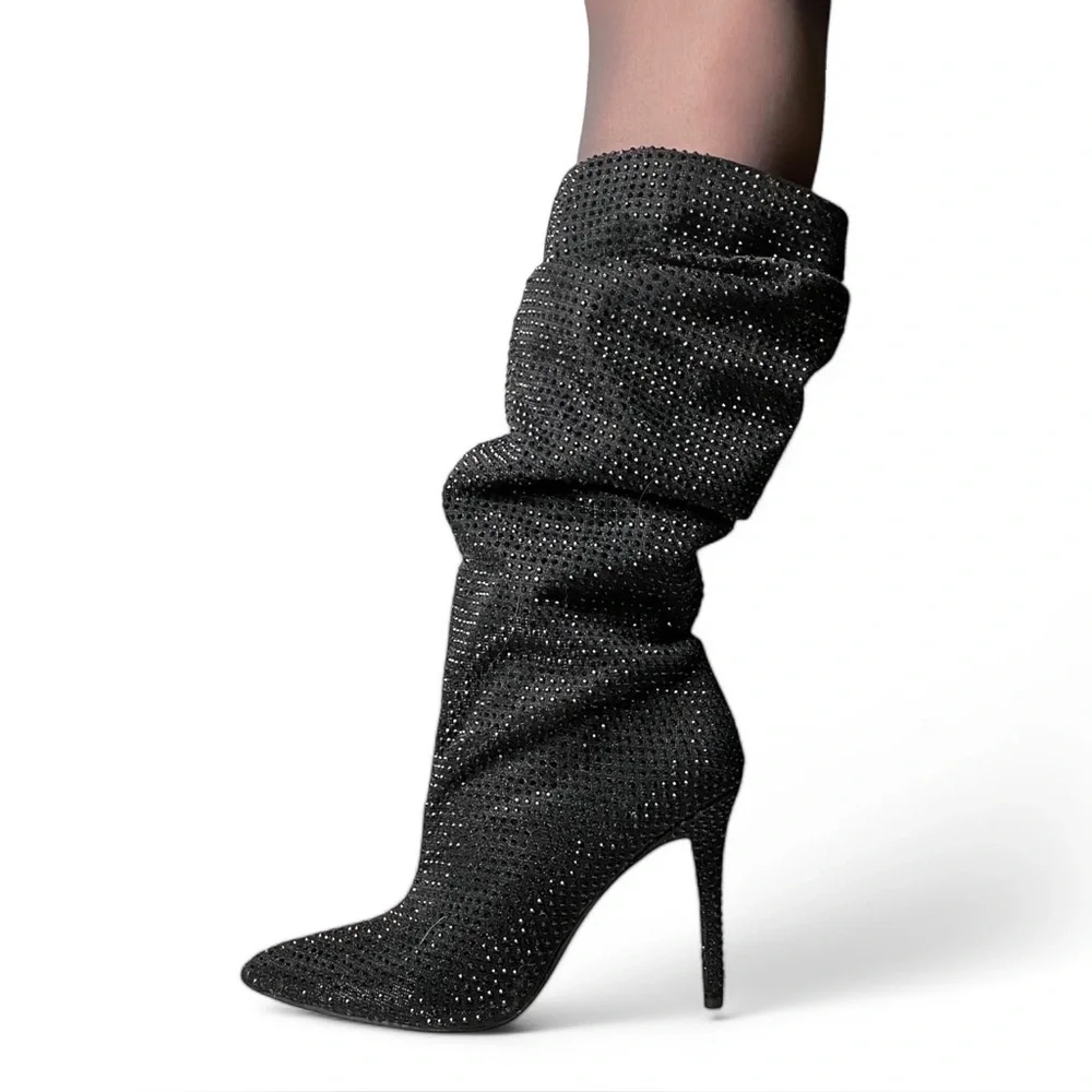 Jessica Simpson Black Rhinestone Slouch Boots - Size 8.5M - Picture 2 of 4